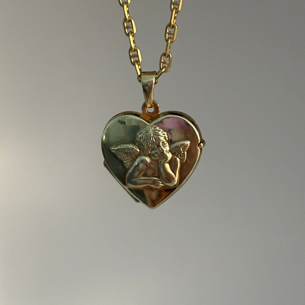 14K Gold Cherub Angel Heart Locket Charm
