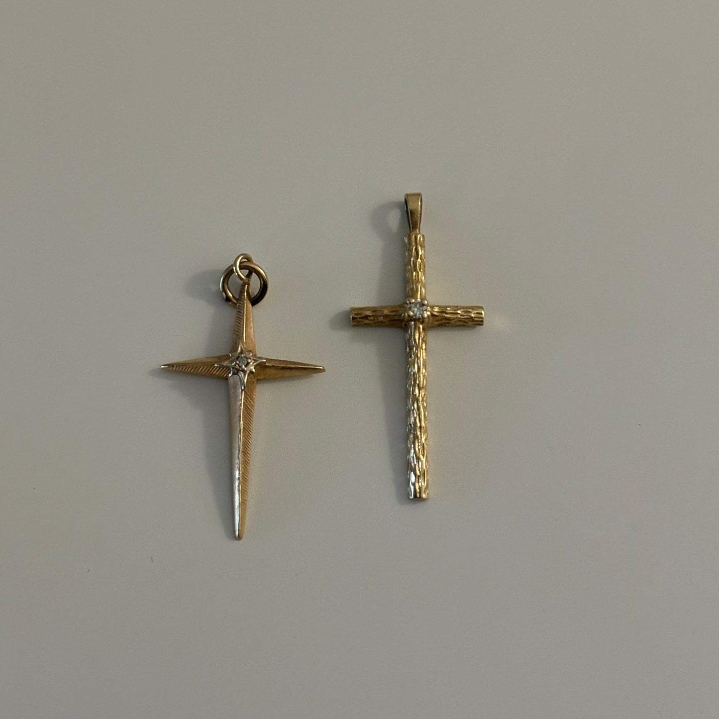 Vintage 14K Gold Diamond Cross Pendants