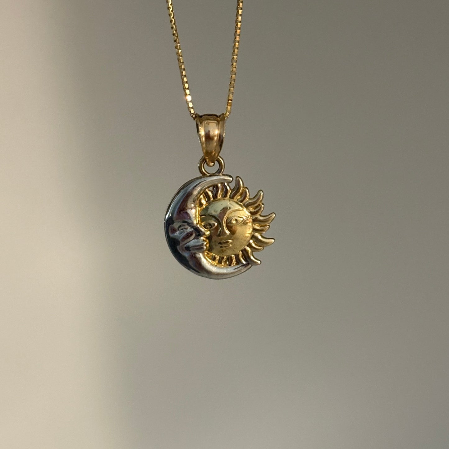 14K Yellow Gold Sun & Crescent Moon Charm