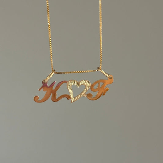 Custom 14K Gold Initials & Heart Nameplate Charm