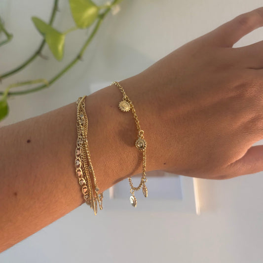 14K Yellow Gold Puffy Happy Sun Charm Bracelet – 7”