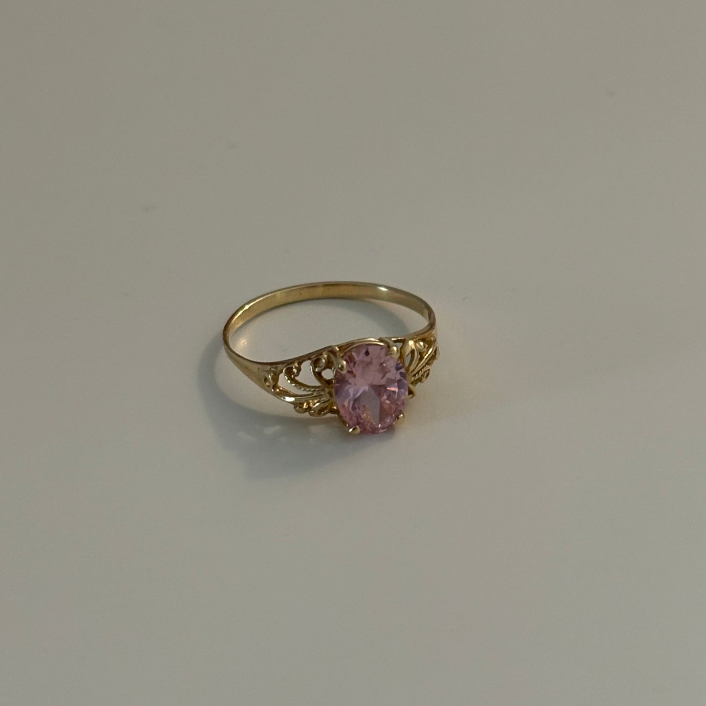 14K Yellow Gold Ring with Pink Cubic Zirconia