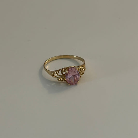 14K Yellow Gold Ring with Pink Cubic Zirconia