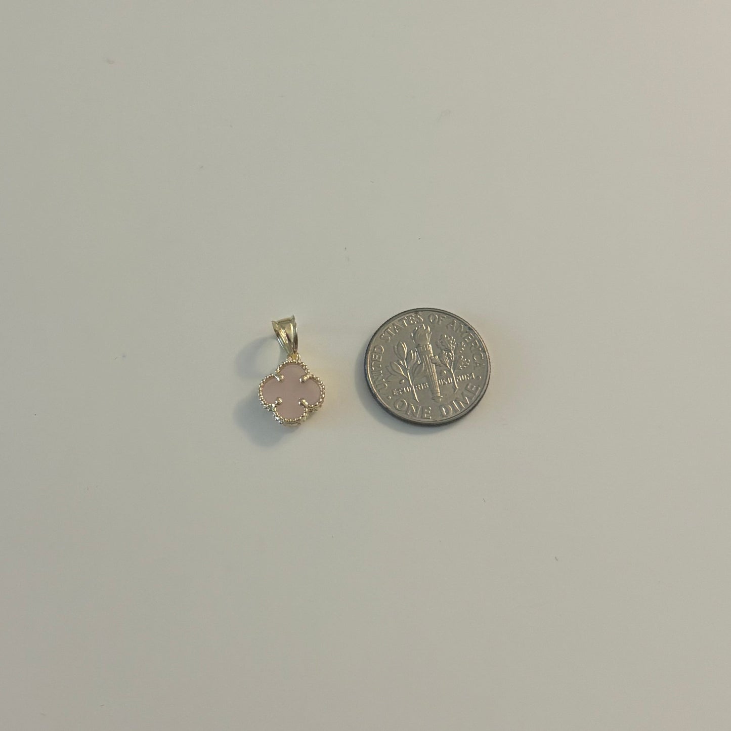 10K Gold Pink Quartz Clover Charm