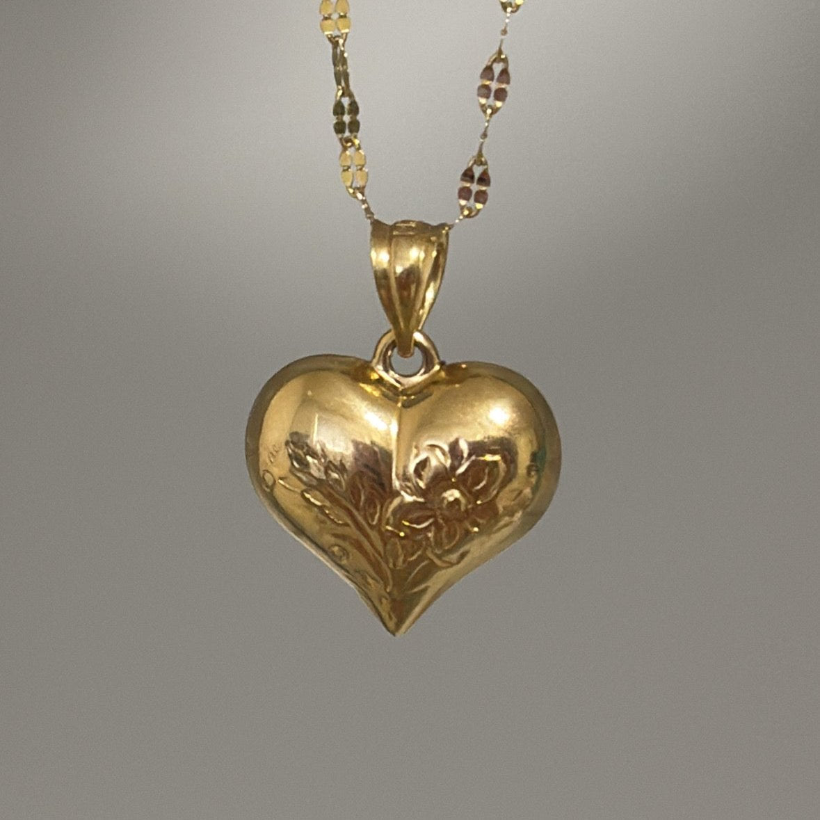 14K floral puffy heart charm