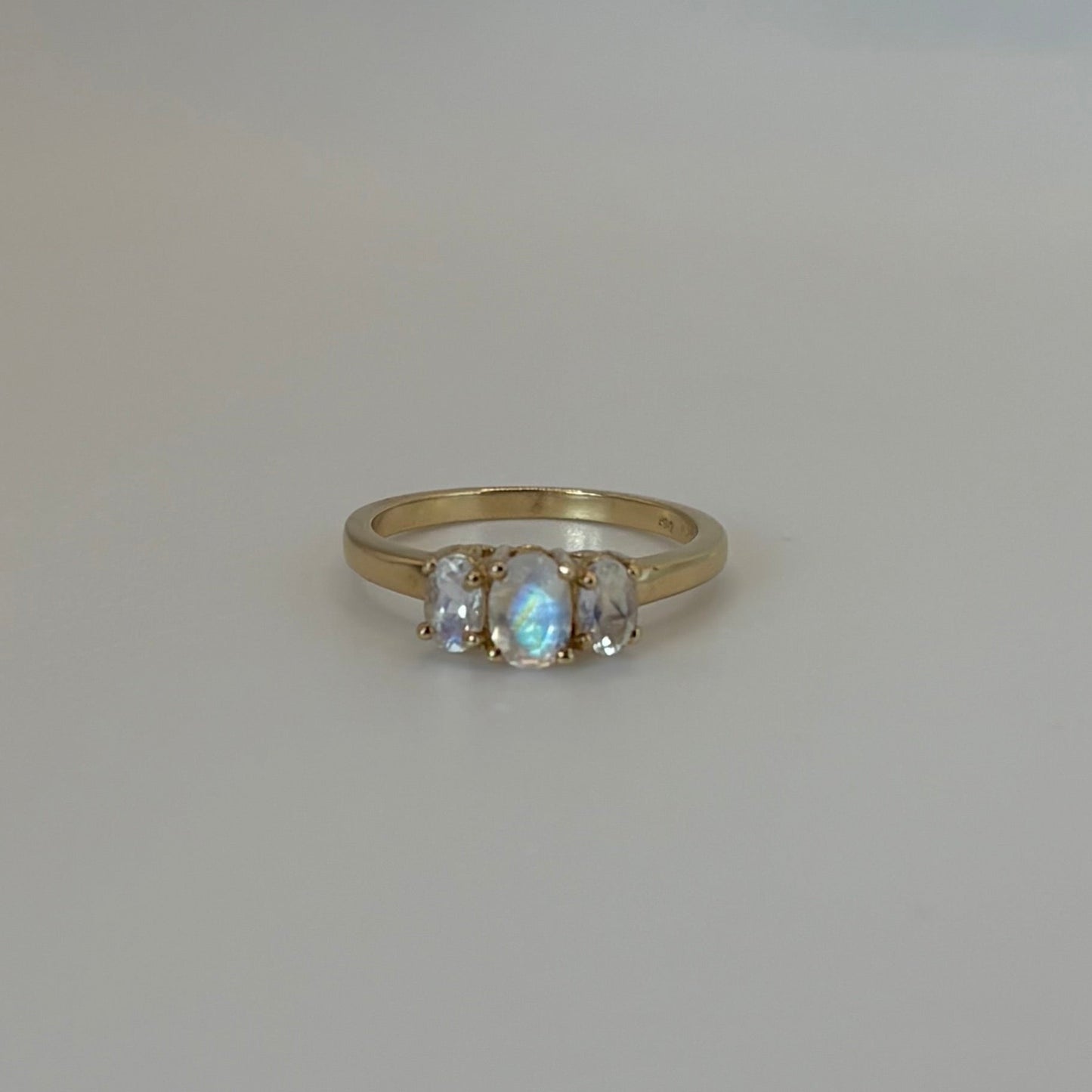 10K Yellow Gold Natural Moonstone Triple Stone Ring