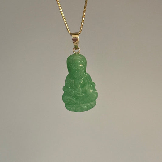 14K Gold Jade Guan Yin Pendant
