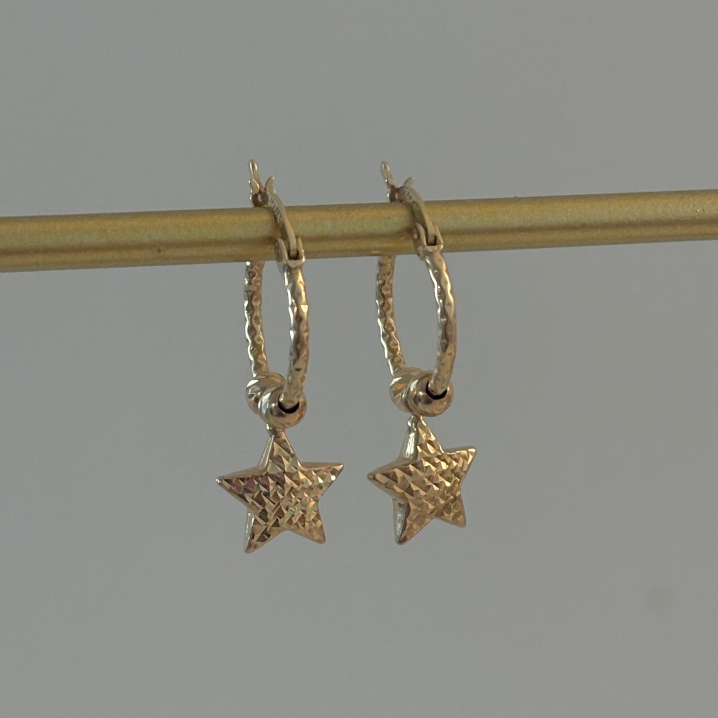 14K Yellow Diamond-Cut Star Dangle Hoop Earrings