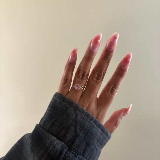 14K Yellow Gold Ring with Pink Cubic Zirconia