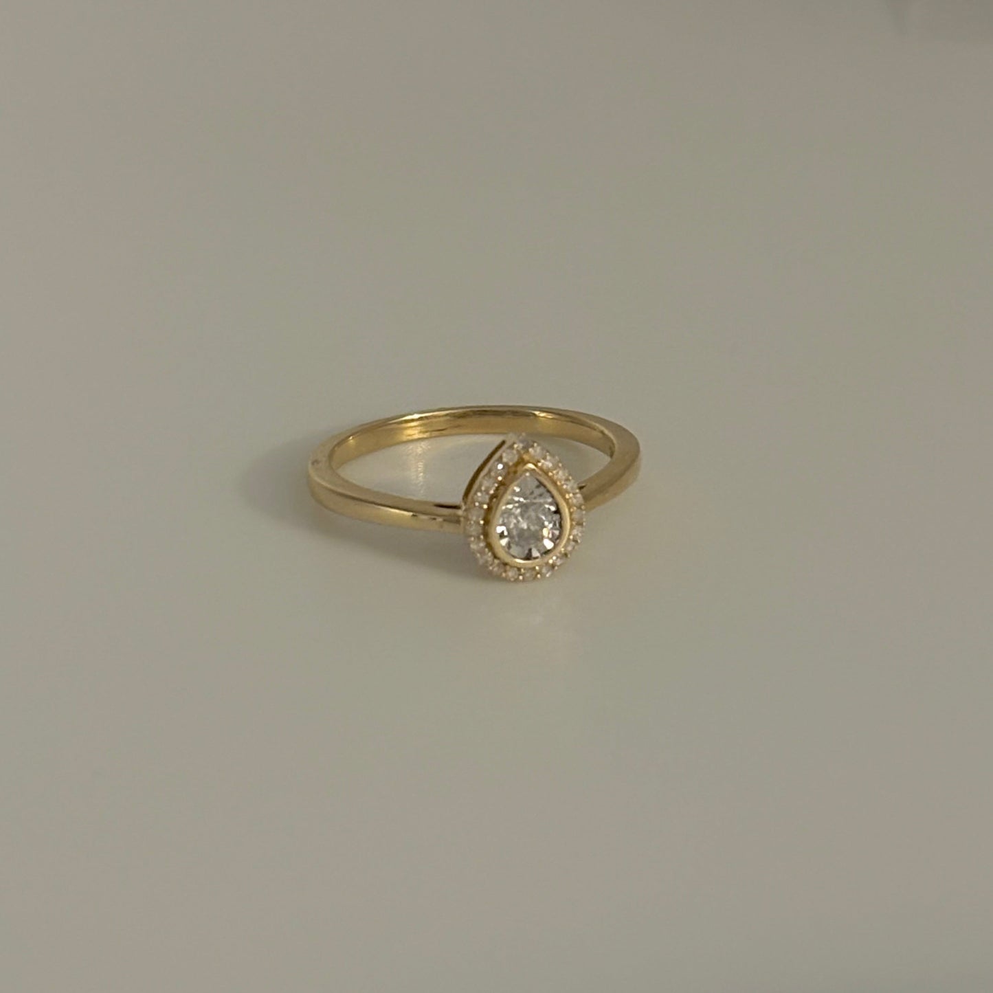 14K Yellow Gold Pear-Shaped Diamond Halo Ring