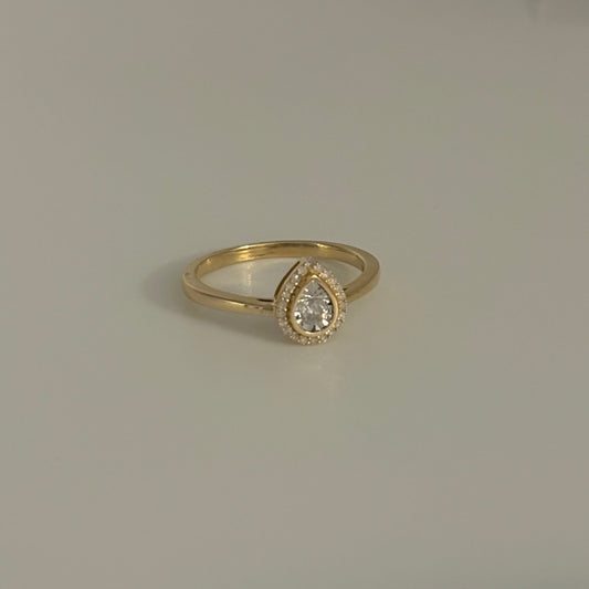 14K Yellow Gold Pear-Shaped Diamond Halo Ring