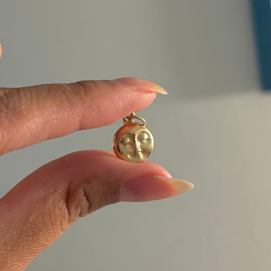 14K Yellow Gold Moon Face Charm