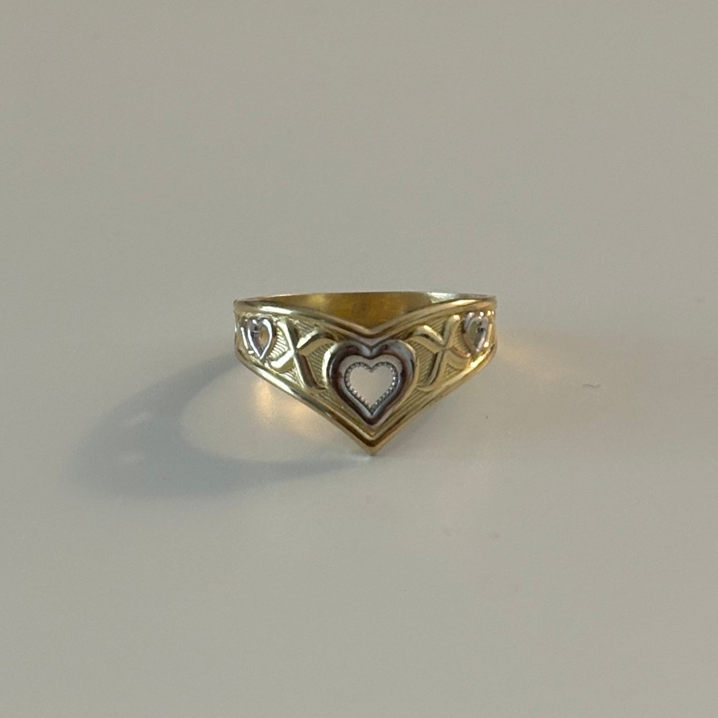 10K Yellow Gold Chevron Heart Ring XOXO