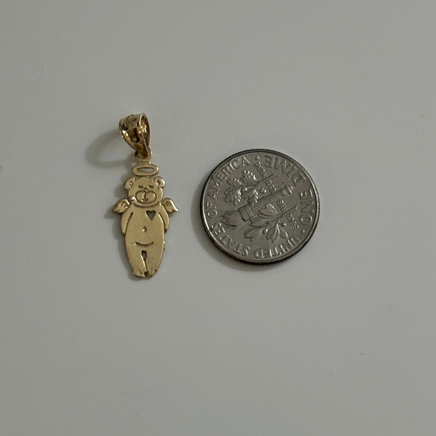 14K Solid Gold Angel Bear Charm Pendant