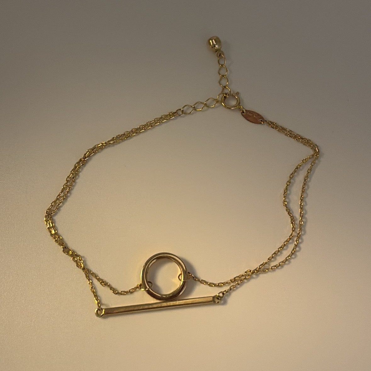 14K Bar & circle double bracelet