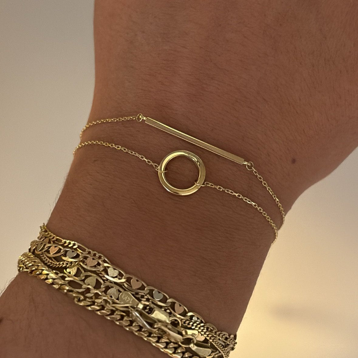 14K Bar & circle double bracelet