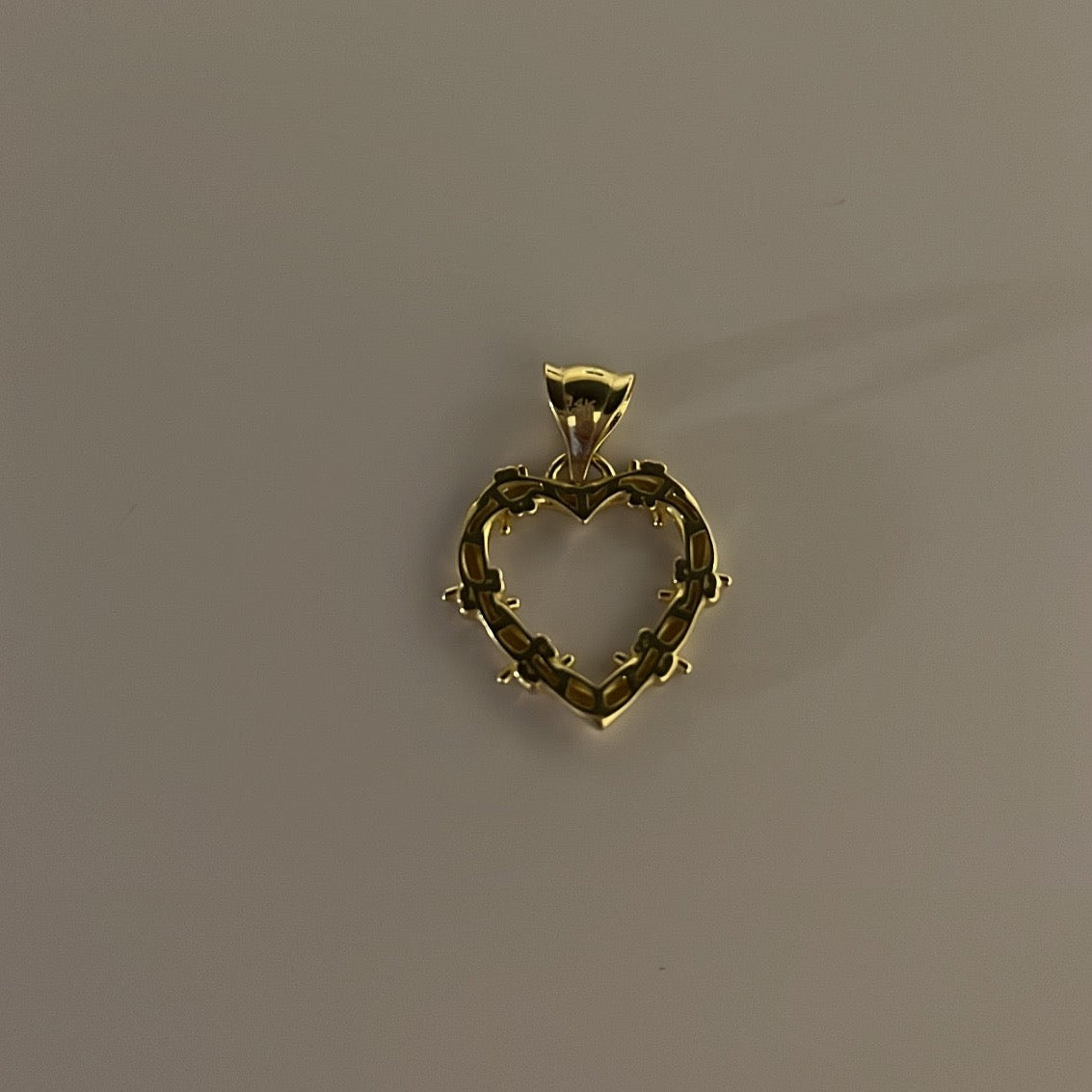 14K solid gold barbed wired heart charm