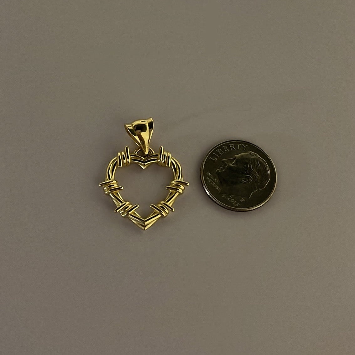 14K solid gold barbed wired heart charm