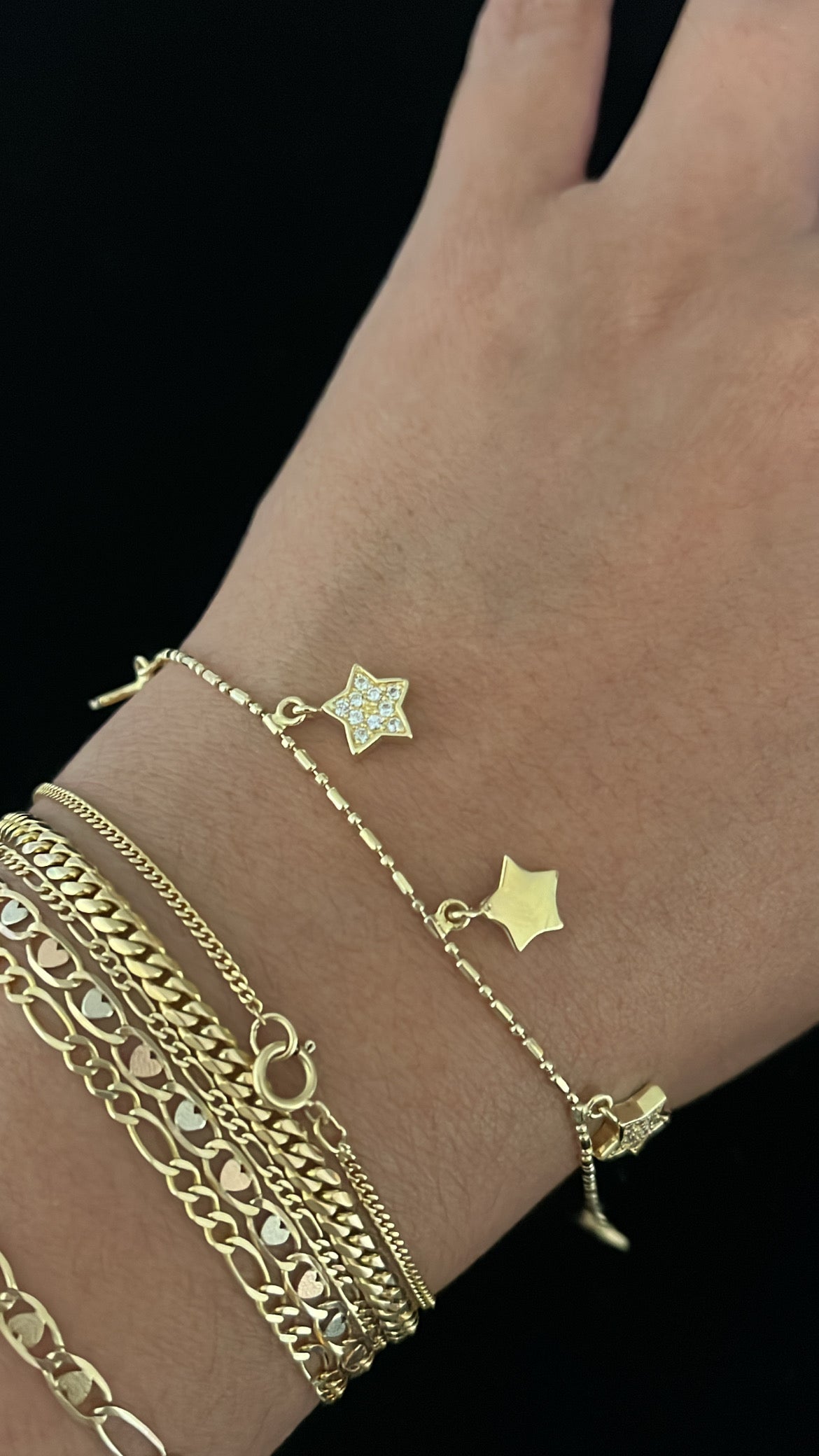 14k solid yellow gold star bracelet