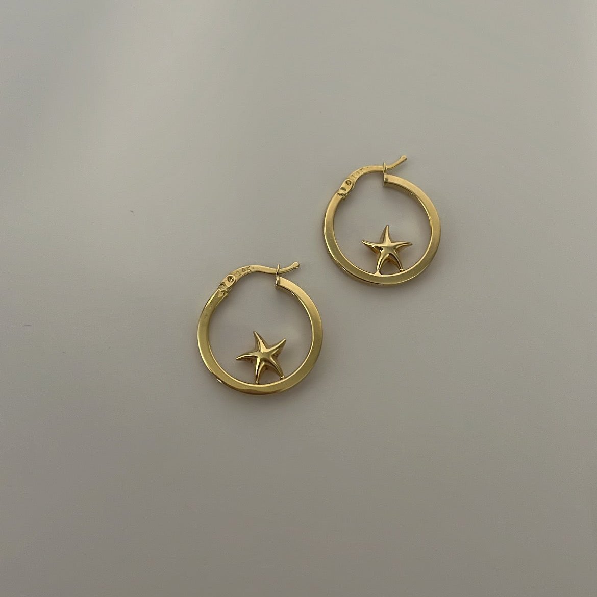 14k solid gold star hoops