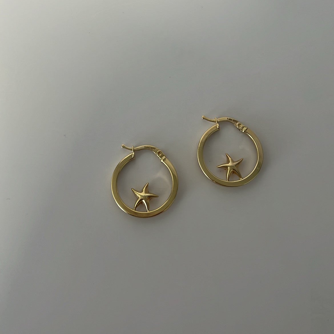 14k solid gold star hoops