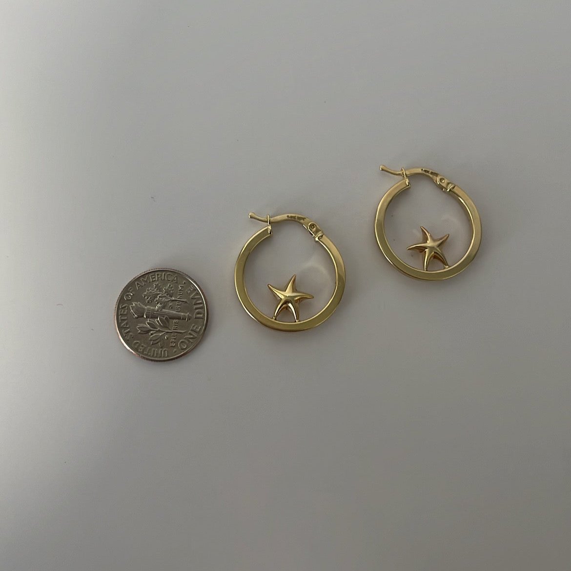 14k solid gold star hoops