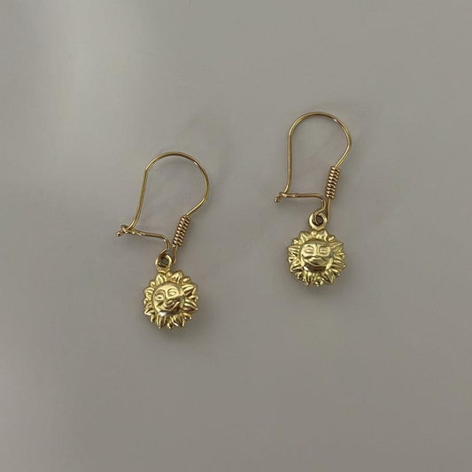 14K Solid gold sun earrings