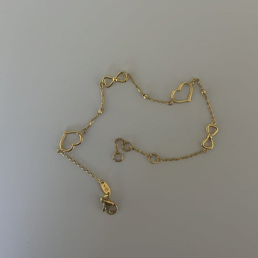 10k solid gold bow and hearts bracelet