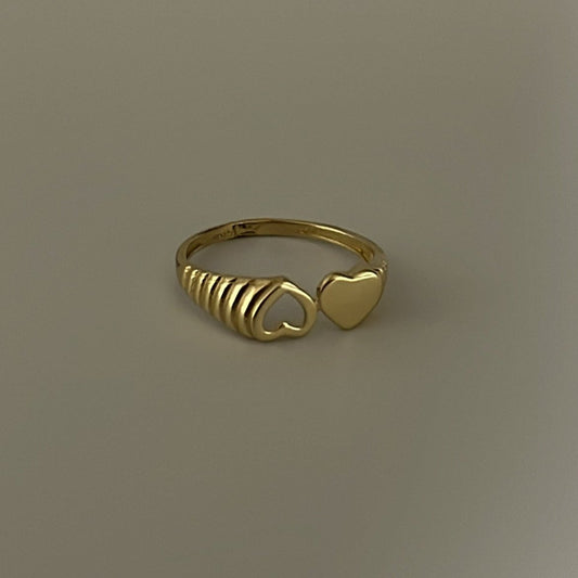 14k solid gold double heart ring