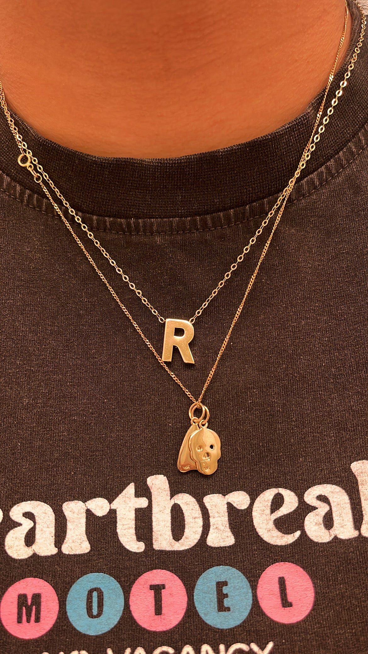 14k solid gold R necklace