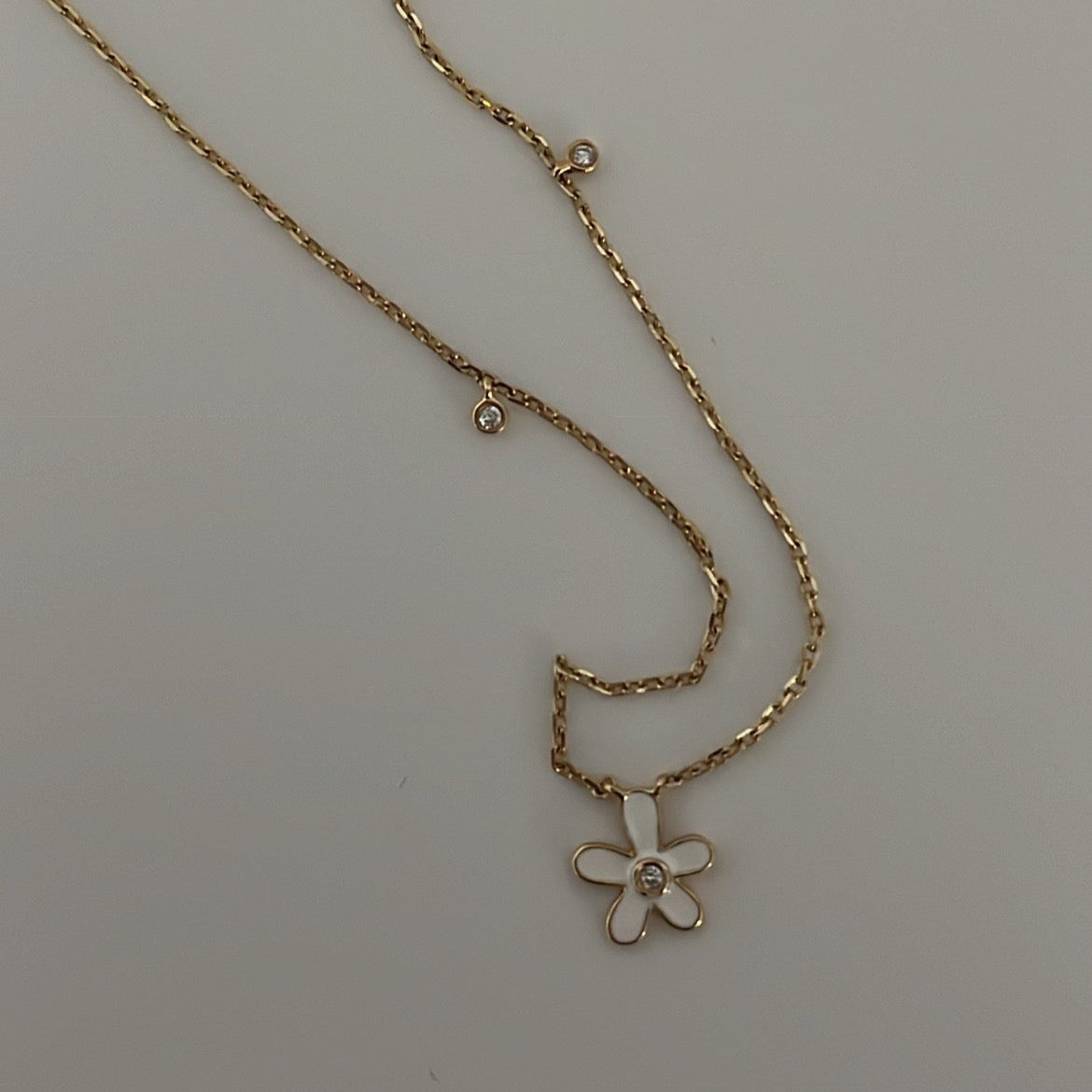 14k solid gold enamel flower necklace