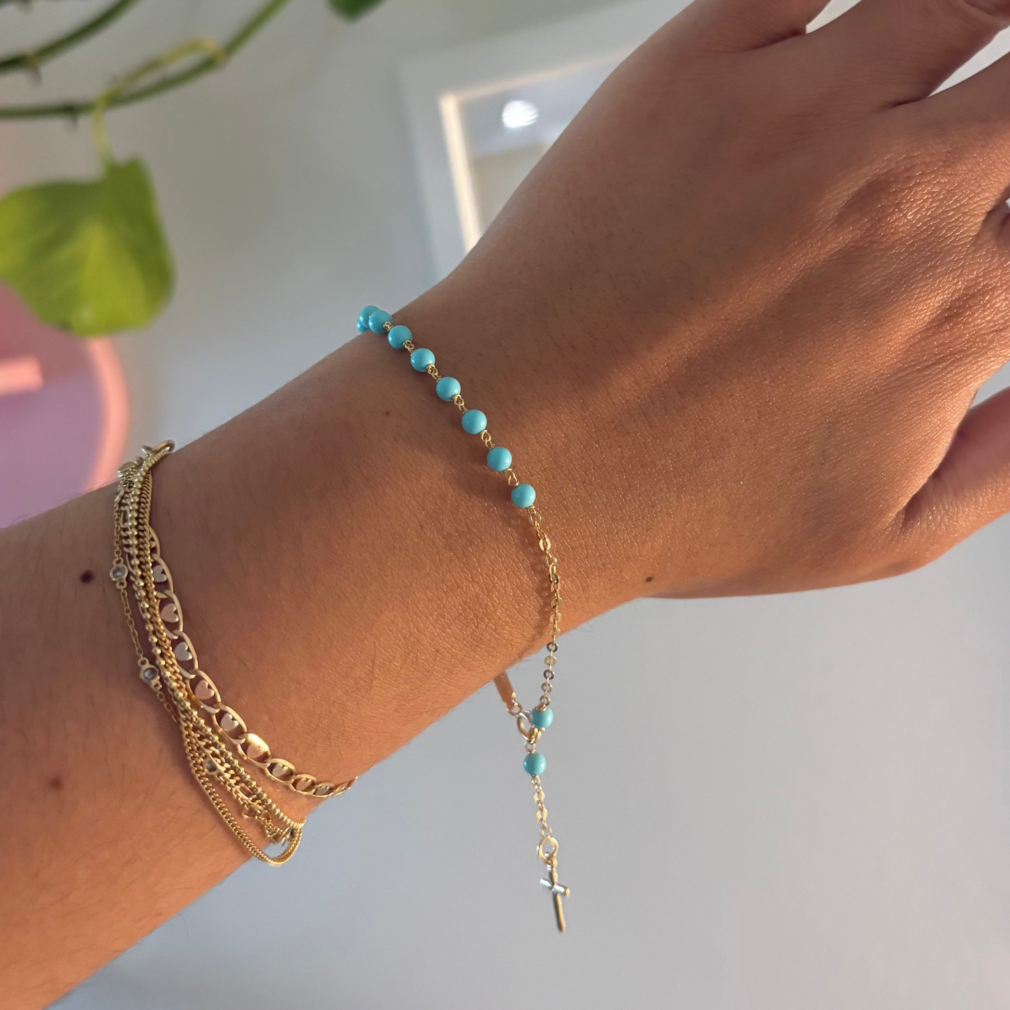 14K Gold Italian Turquoise Rosary Bracelet | Luisiana by Maggini