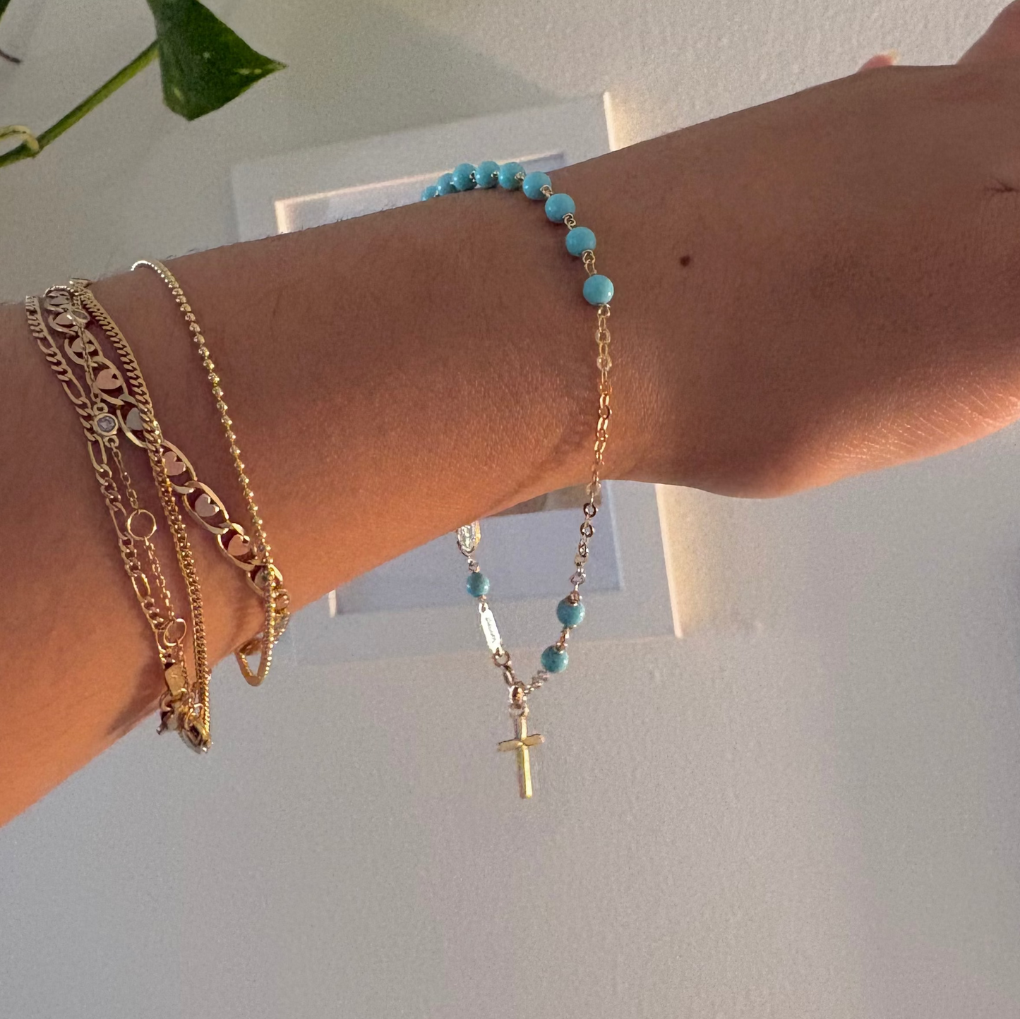 14K Gold Italian Turquoise Rosary Bracelet | Luisiana by Maggini