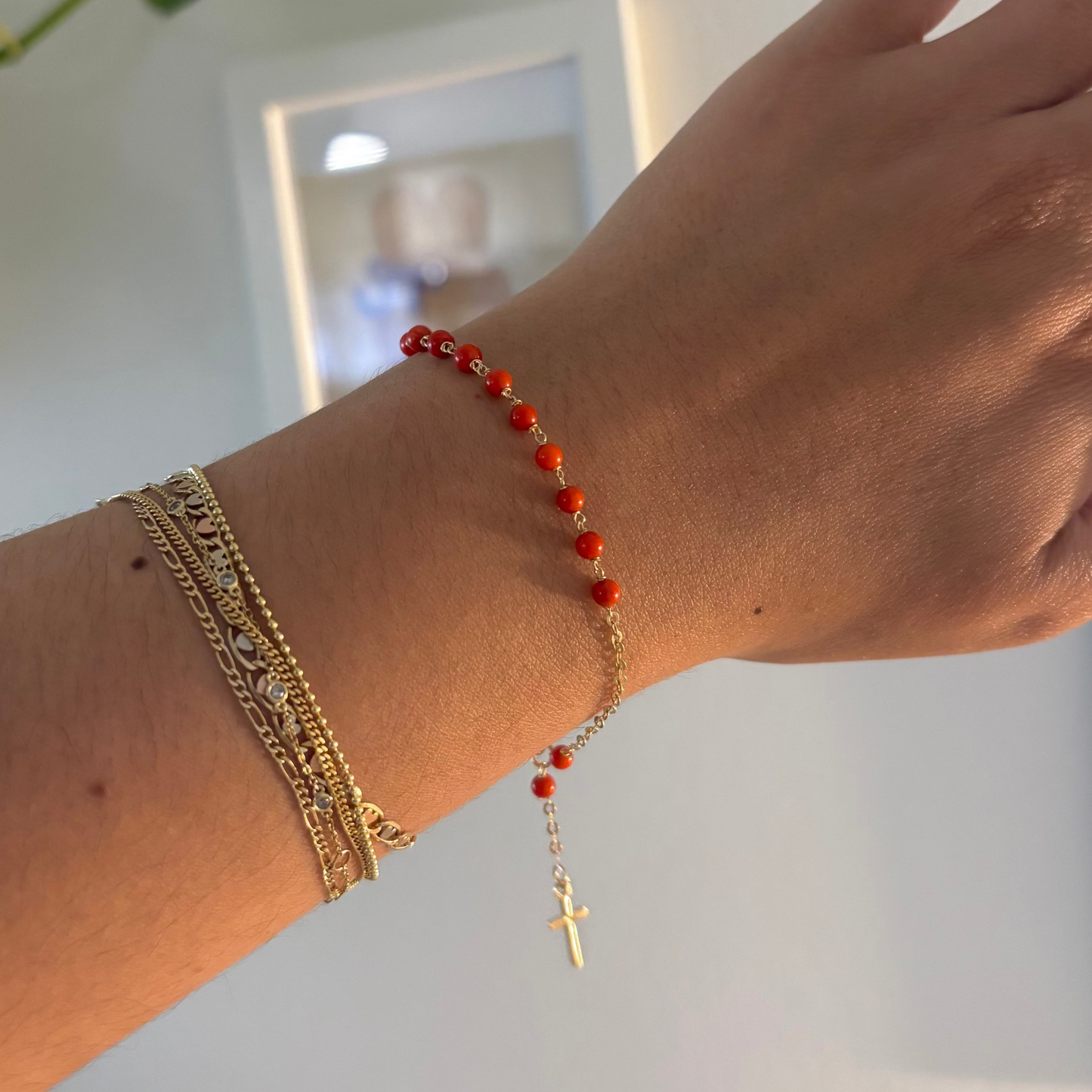 14K Gold Italian Coral Rosary Bracelet | Luisiana by Maggini