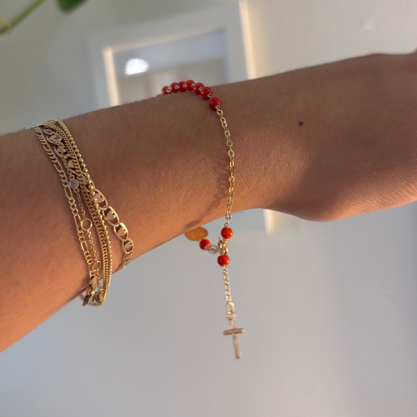 14K Gold Italian Coral Rosary Bracelet | Luisiana by Maggini