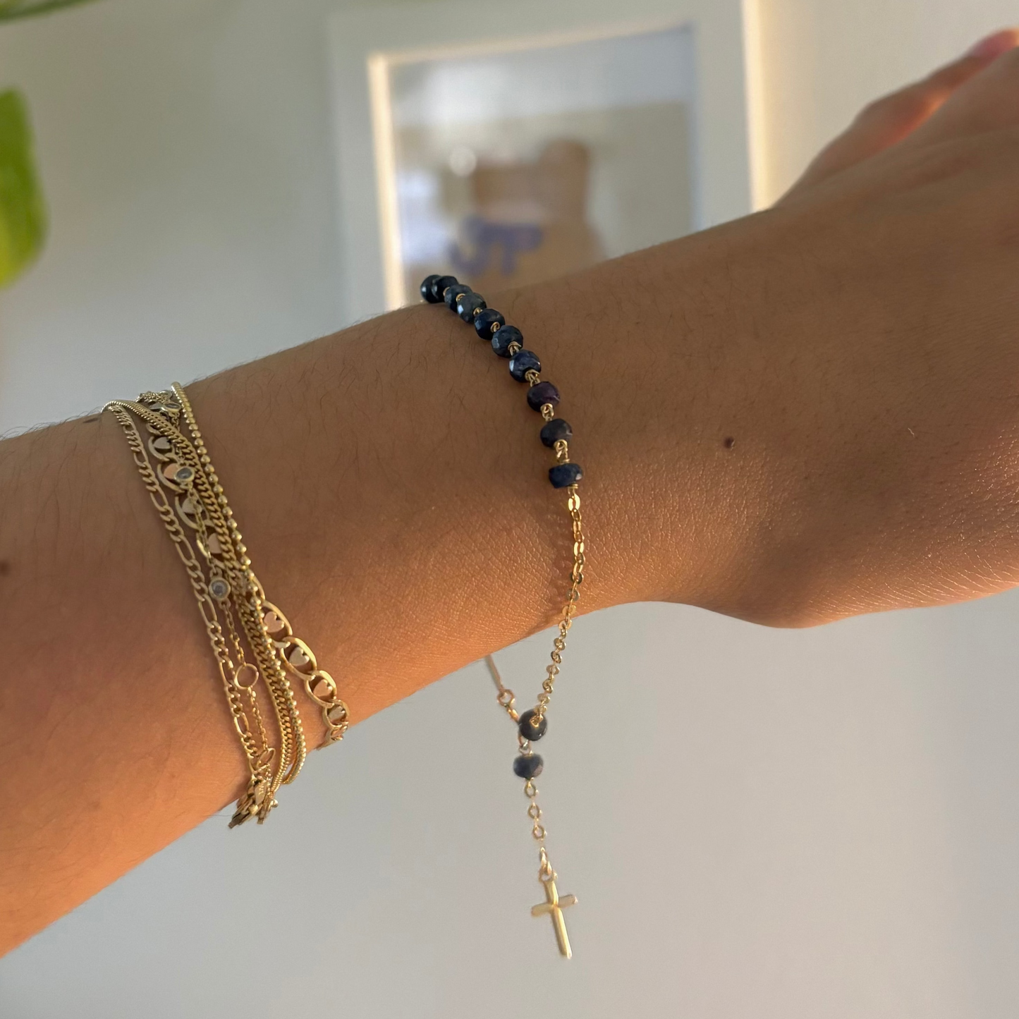 14K Gold Italian Blue Sapphire Rosary Bracelet | Luisiana by Maggini