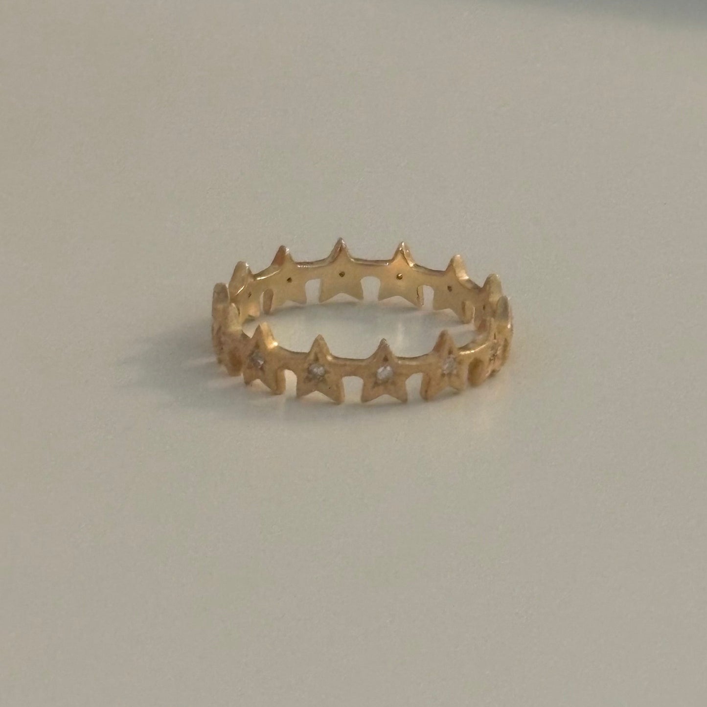 14K Gold Diamond Star Band Ring