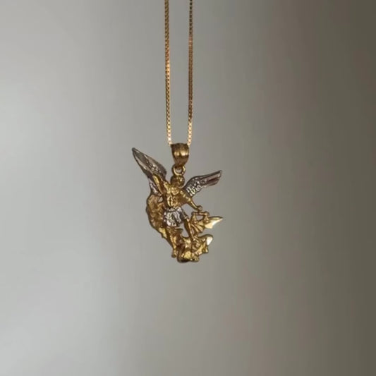 14K San Michael Archangel Charm – Diamond Cut