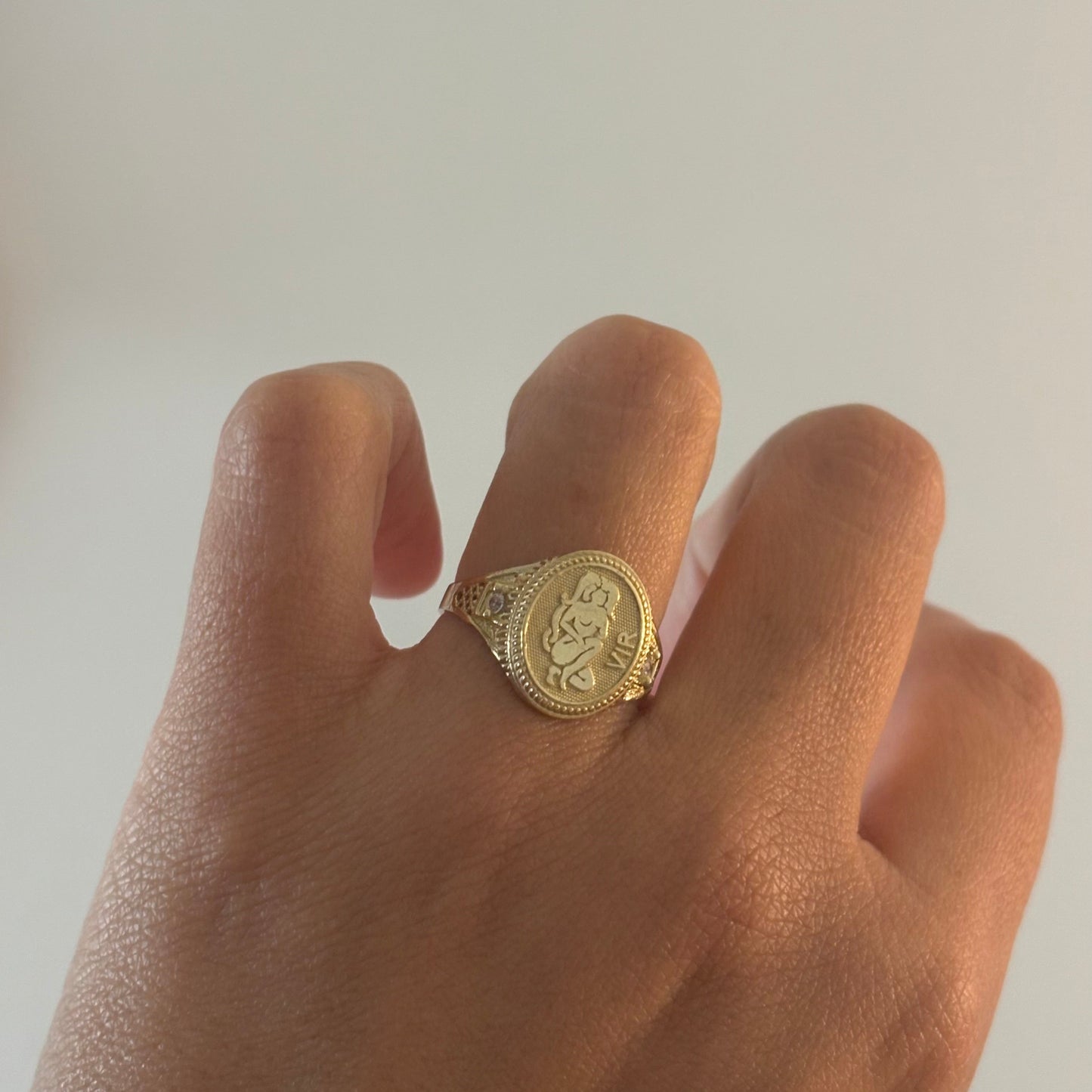10K Yellow Gold Zodiac Signet Rings with CZ Accents – Scorpio, Sagittarius, Leo, Pisces, Cancer, Virgo, Gemini, Taurus